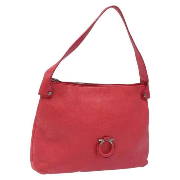 Salvatore Ferragamo Gancini Shoulder Bag Leather Pink Silver